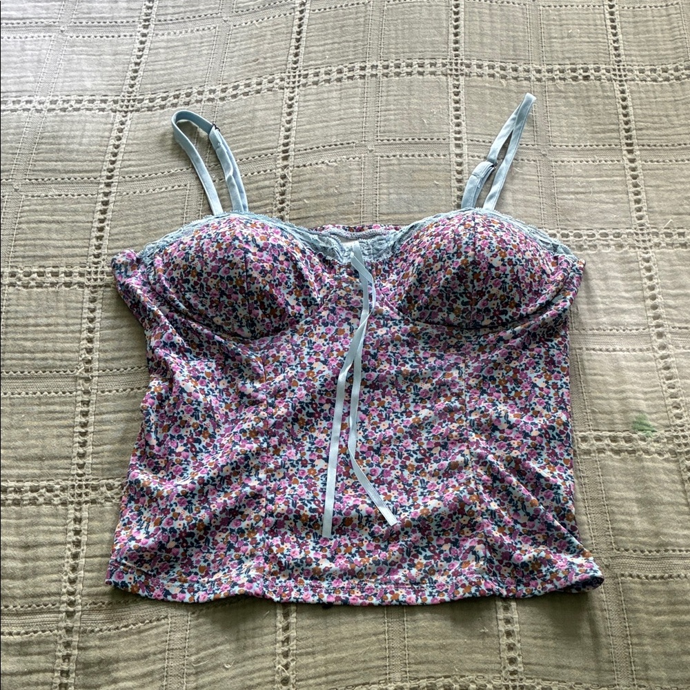 Floral Bustier Cami Top with Adjustable Straps - Pink Floral